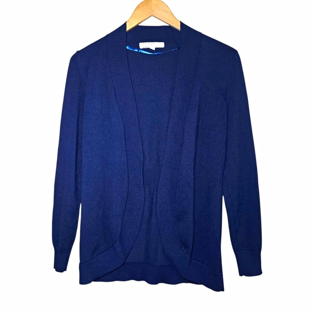 Pointelle Womens Small Navy Blue Open Front Cardigan Sweater Knit Rayon